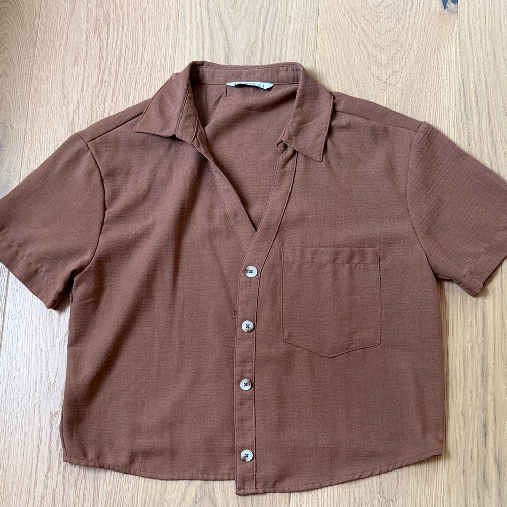 Stradivarius Brown Button Down Shirt